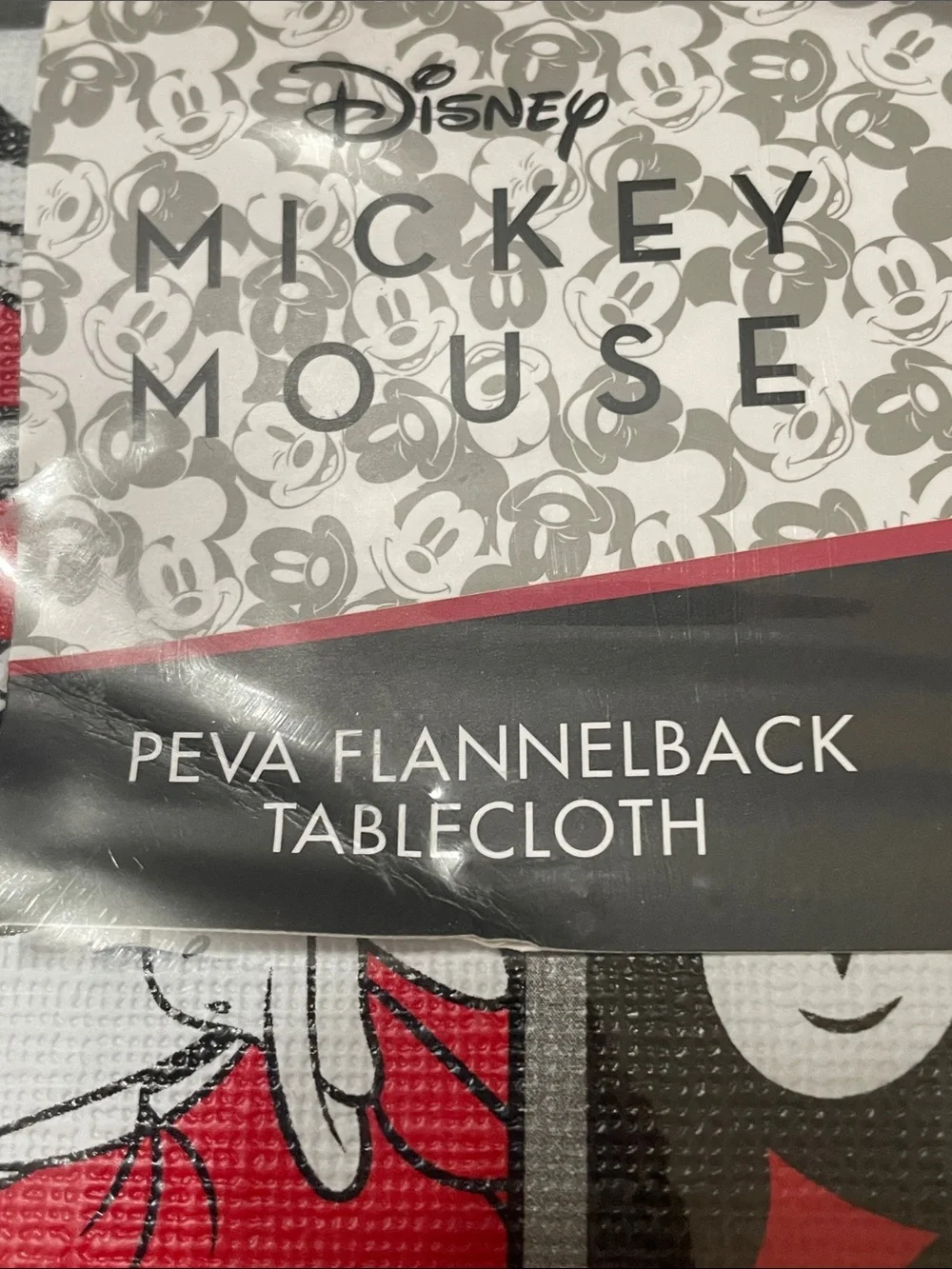 Disney Mickey Mouse Red, Black & White Panel Print PEVA Tablecloth NWT Very Nice